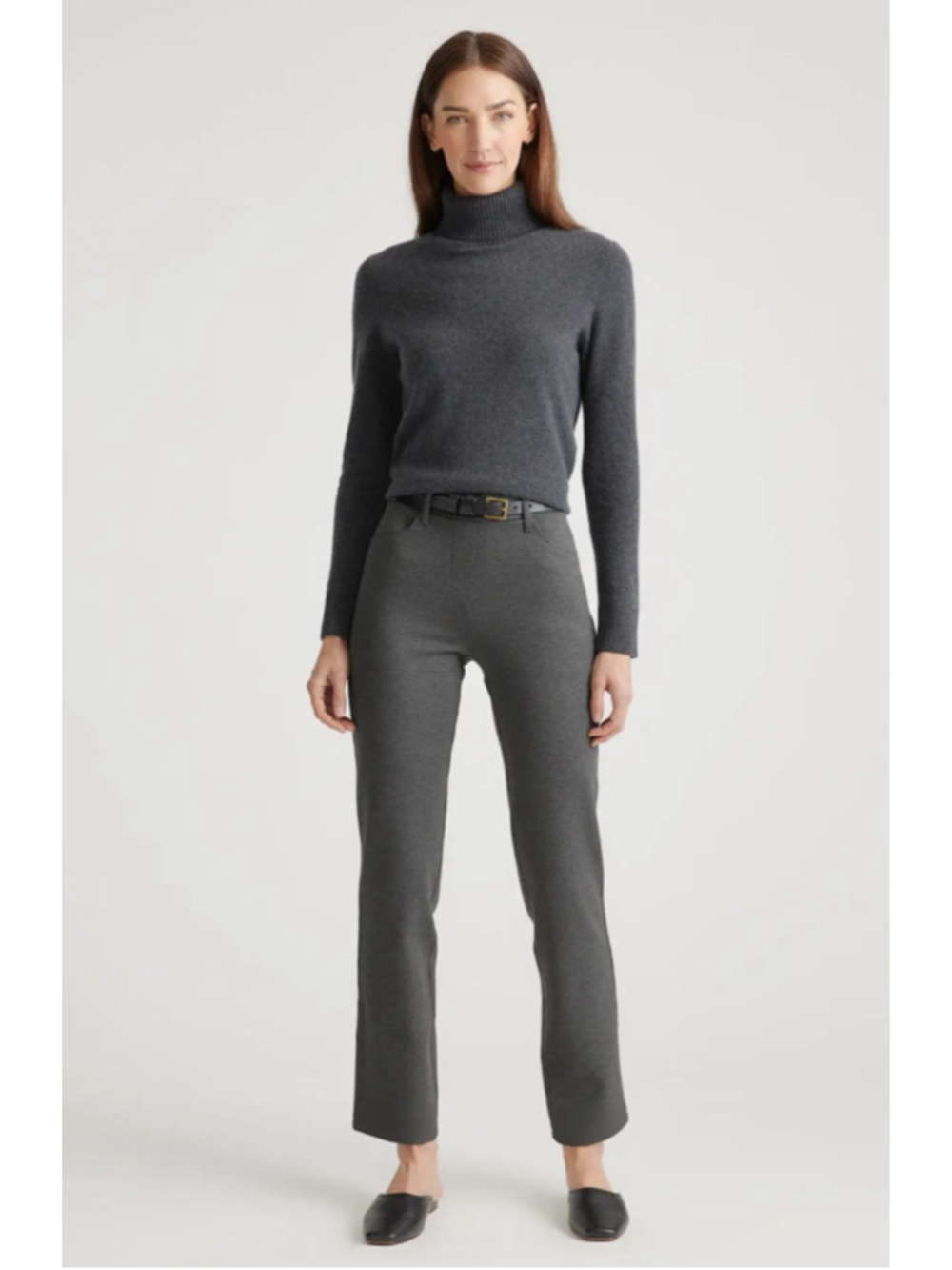 Quince Ultra-Stretch Ponte Straight Leg Pants Gray Small Pull On Workwear